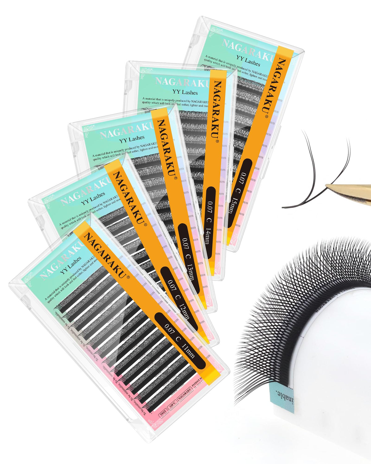 NAGARAKU YY Lash Extensions mixed set 0.07 C 11-15mm front view