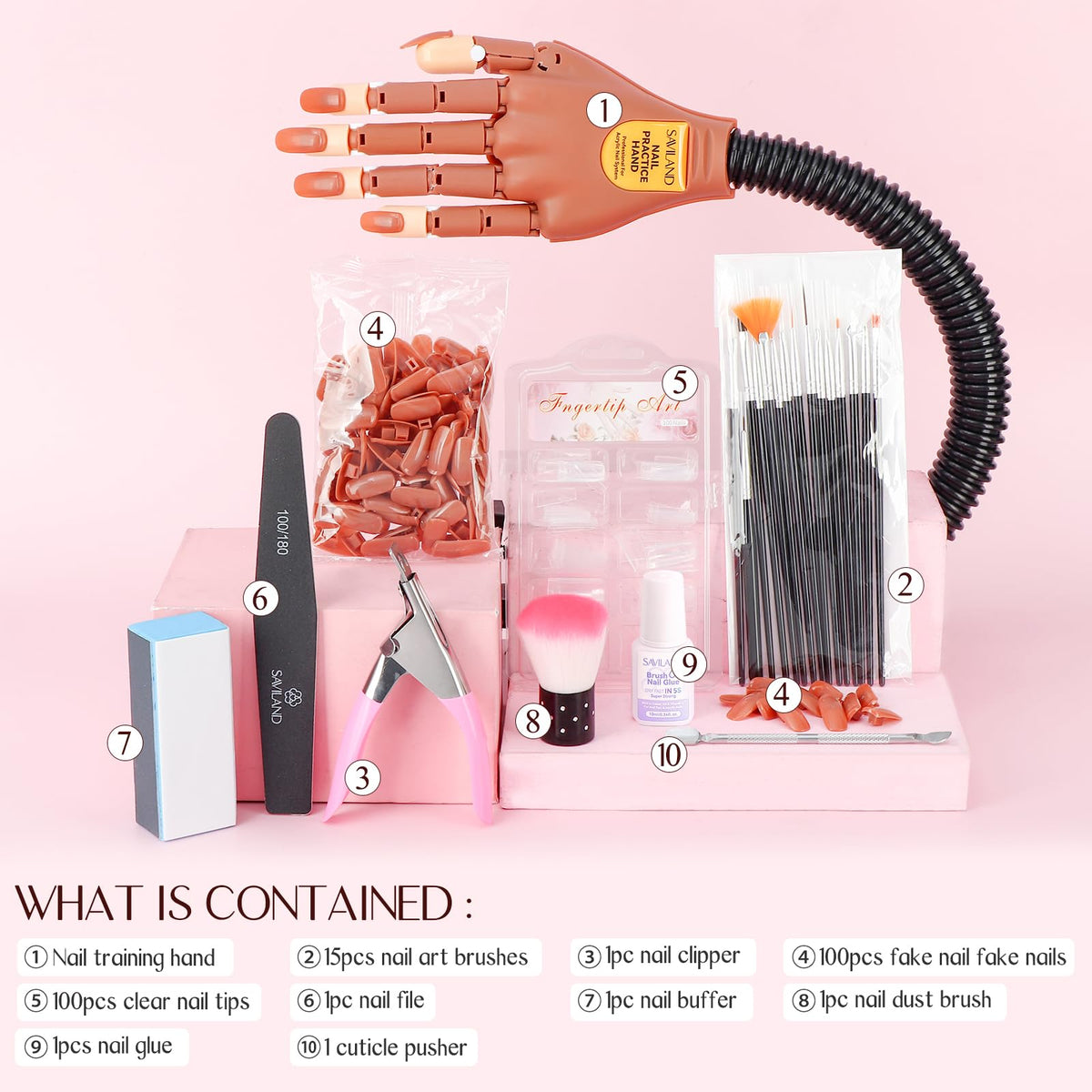 Nail art brushes included in SAVILAND kit