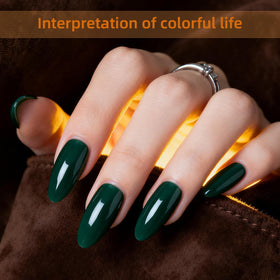 Nail art created using JODSONE gel nail polish in burgundy and green