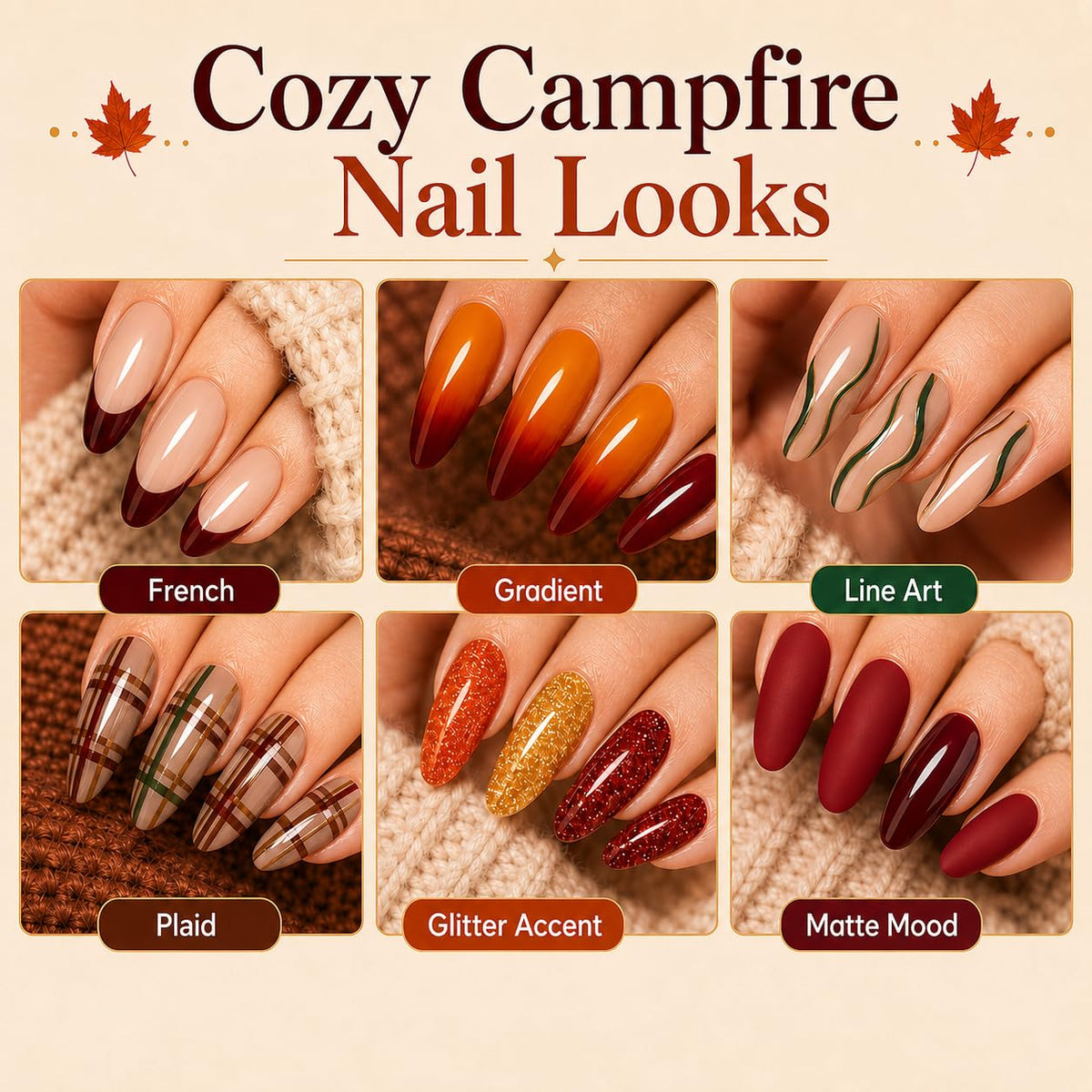 Nail art created with beetles gel polish in autumn shades
