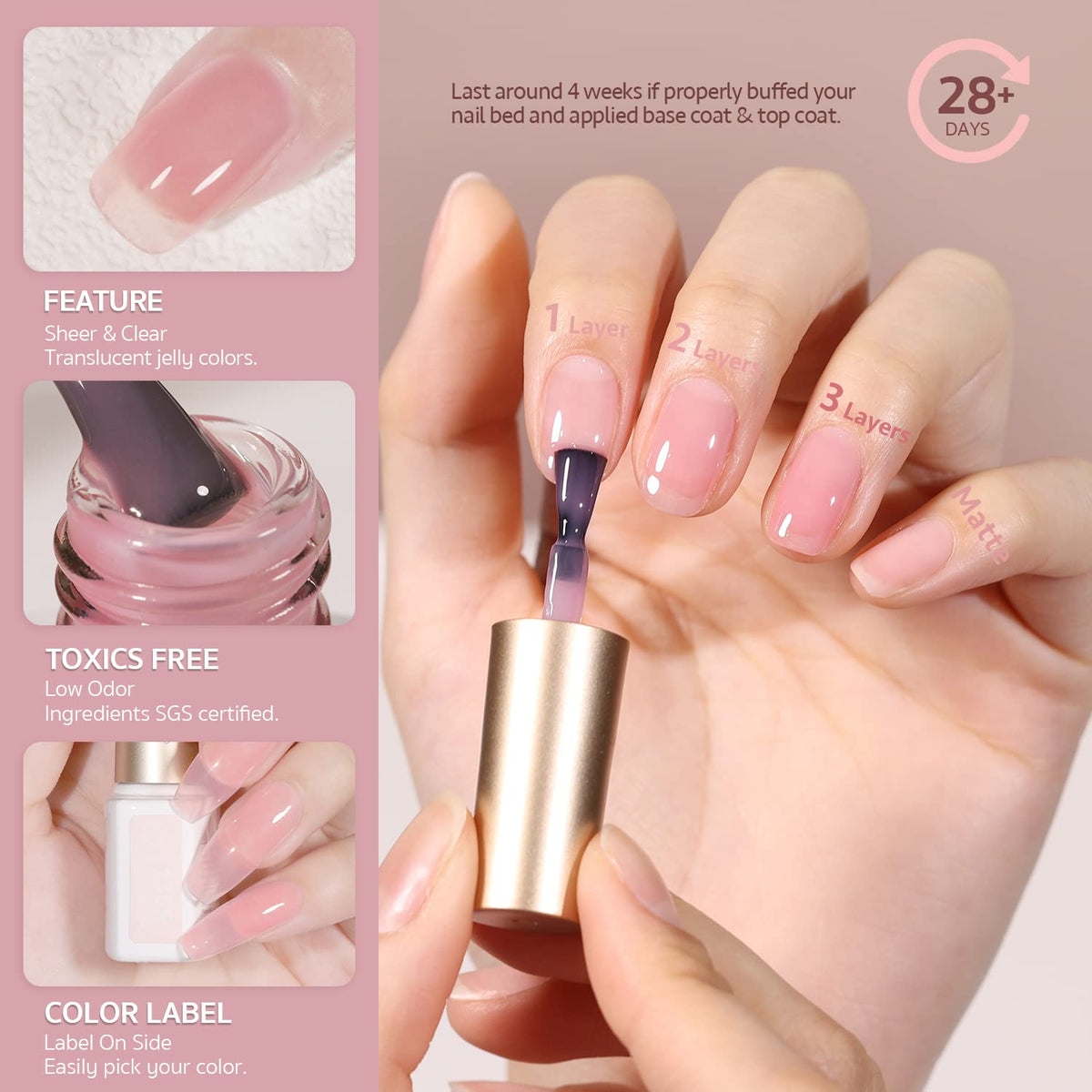 Nail art created with GAOY Nude Jelly Gel Nail Polish Set