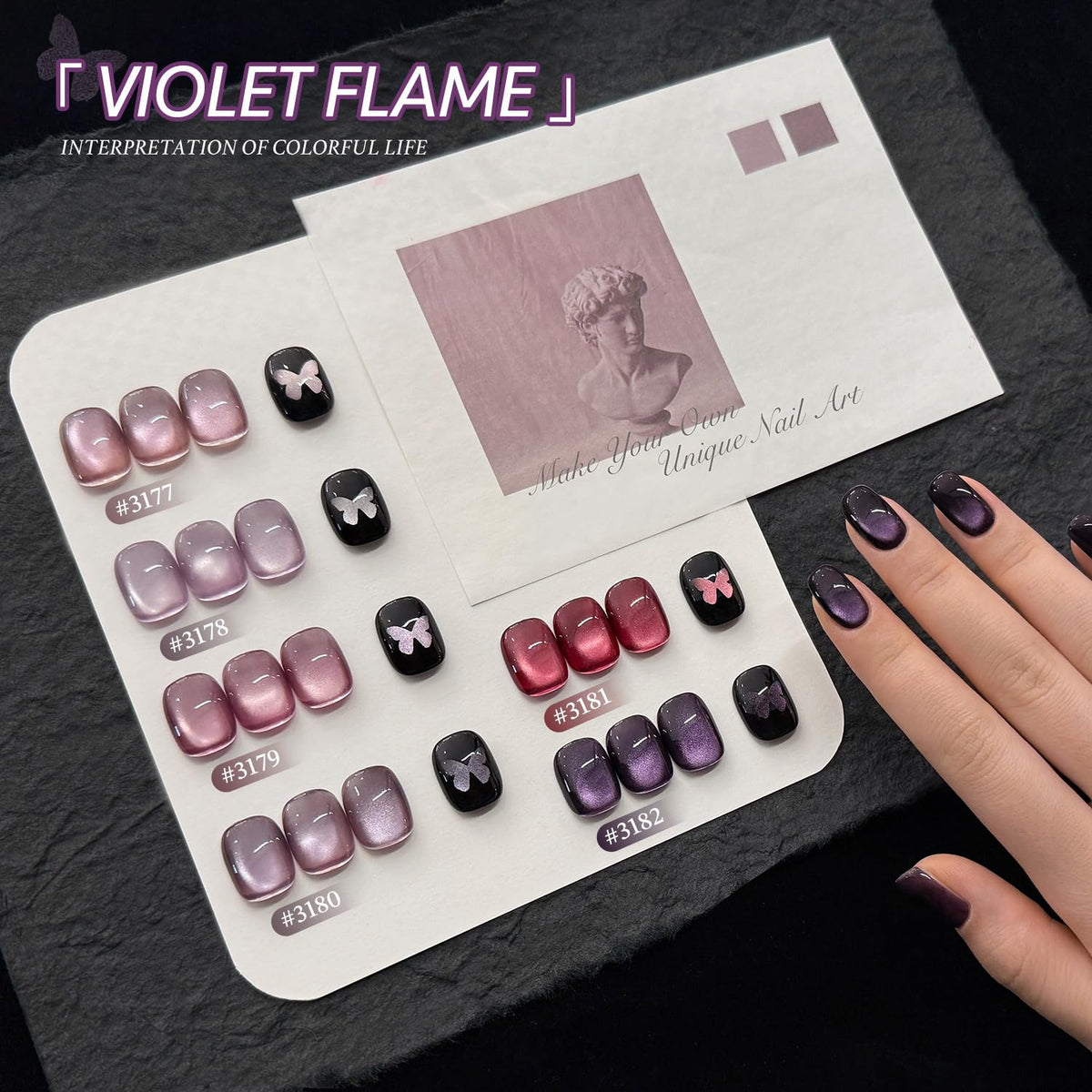Nail art created with GAOY Purple Glitter Cat Eye Gel Polish