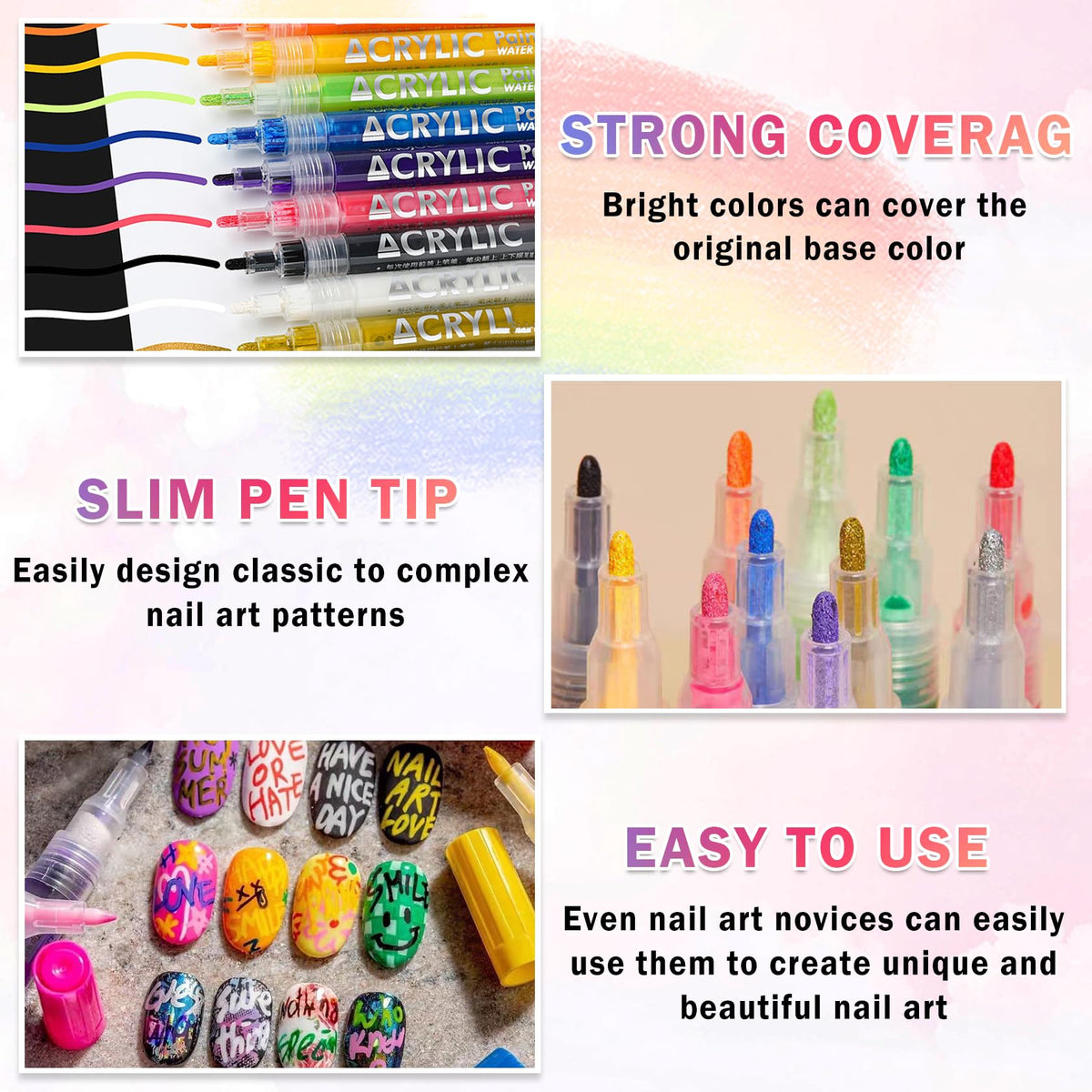 Nail art created with IONSGAKO pens in various designs