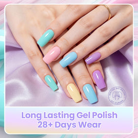 nail art design created with beetles Gel Polish pastel colours