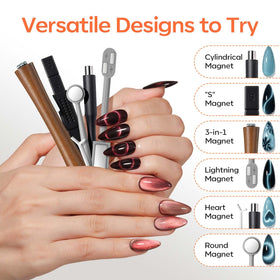 Nail art design featuring cat eye effects