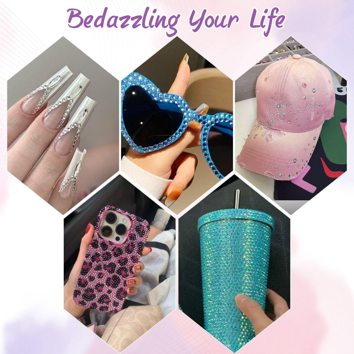 Nail art design featuring HRLbrc rhinestones