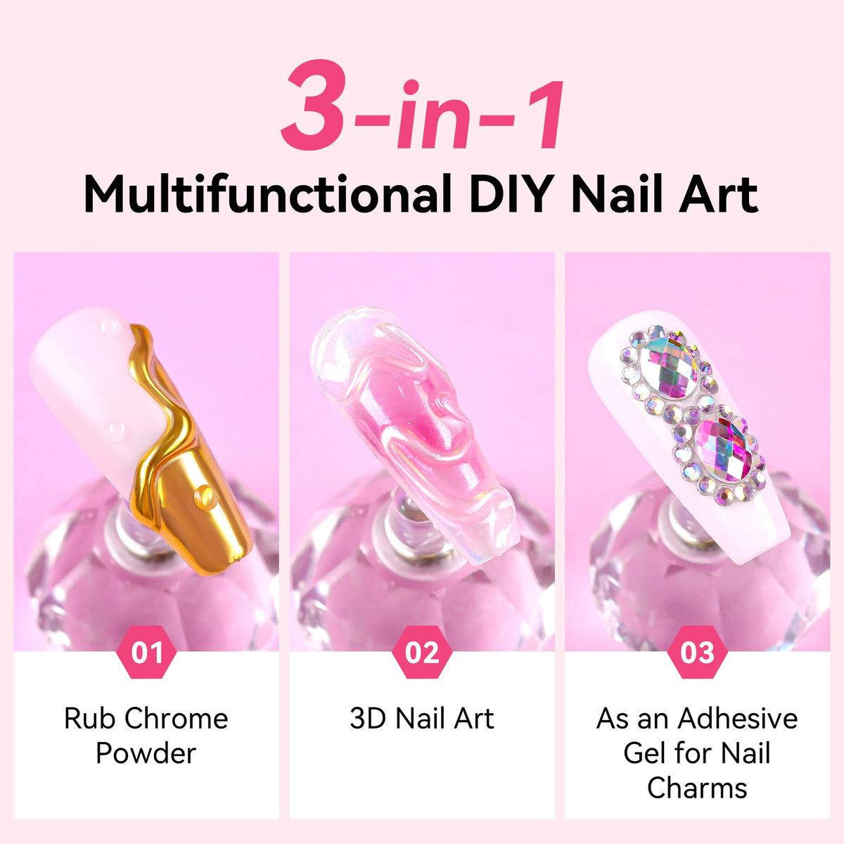 Nail art design showcasing 3D sculpting gel