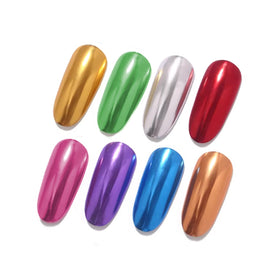 Nail art design showcasing metallic chrome finish