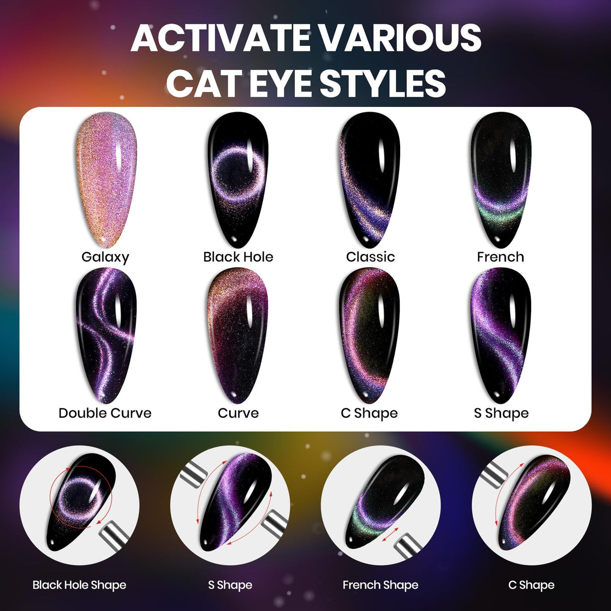 Nail art design using beetles Cat Eye Gel Polish