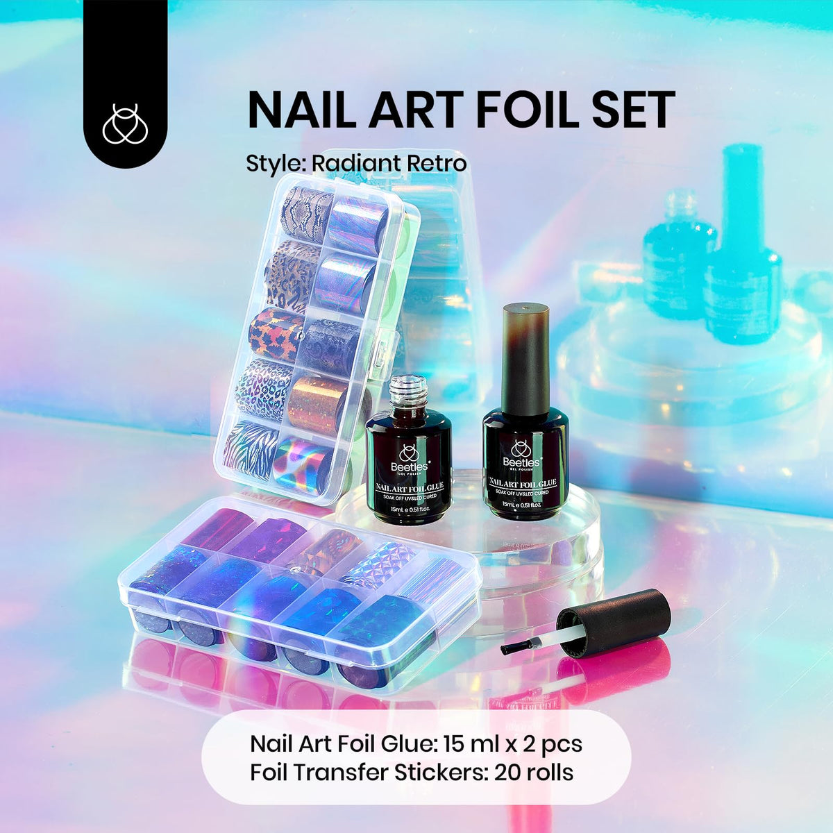 Nail art design using beetles foil stickers