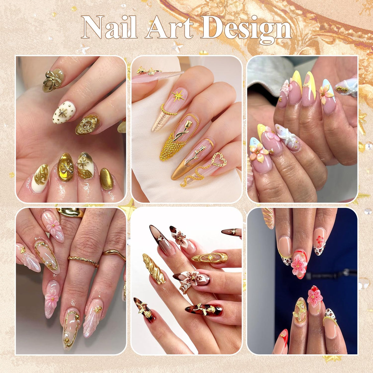 Nail art design using BELLEBOOST charms and caviar beads