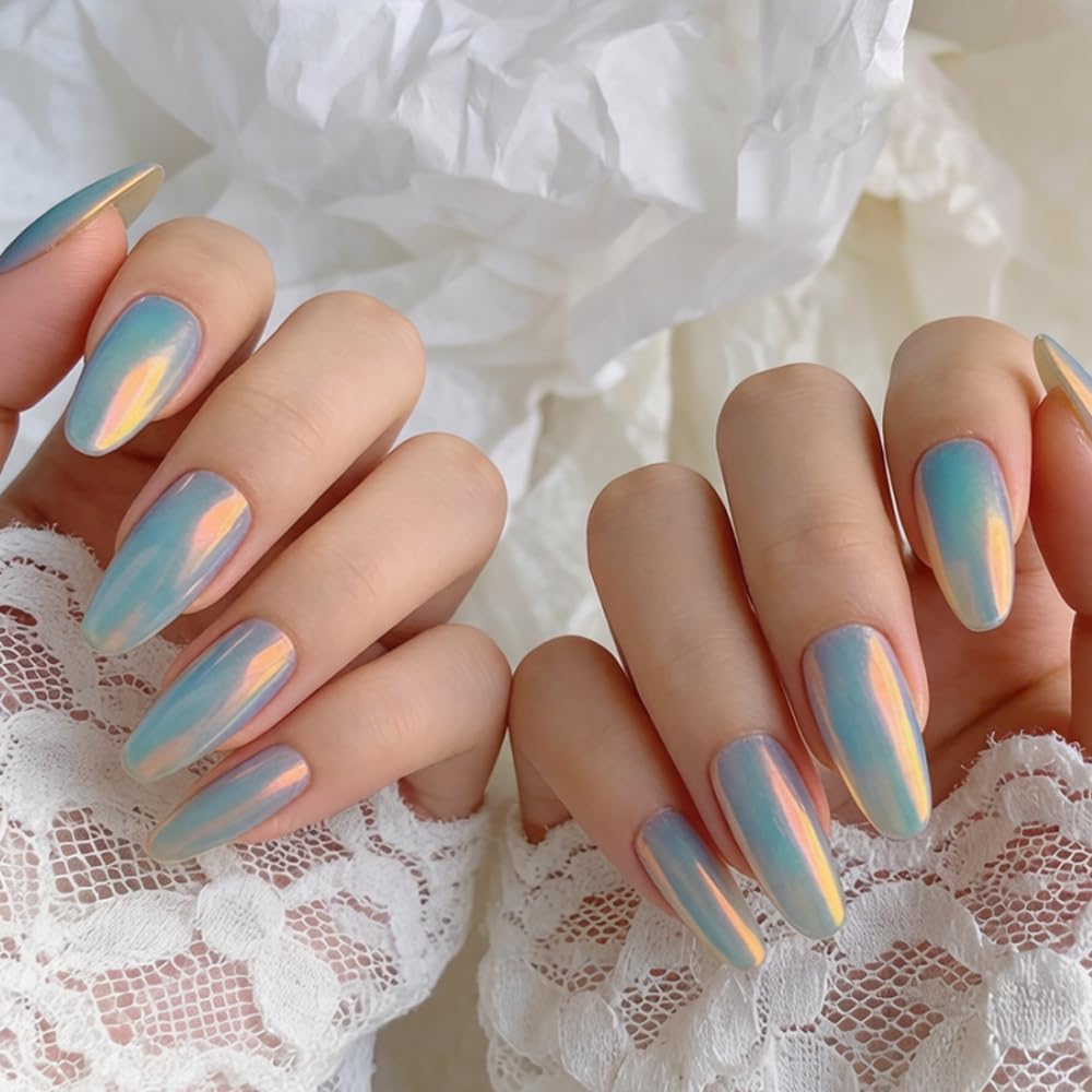 Nail art design using Pretty Diva Sunset Chrome Nail Powder