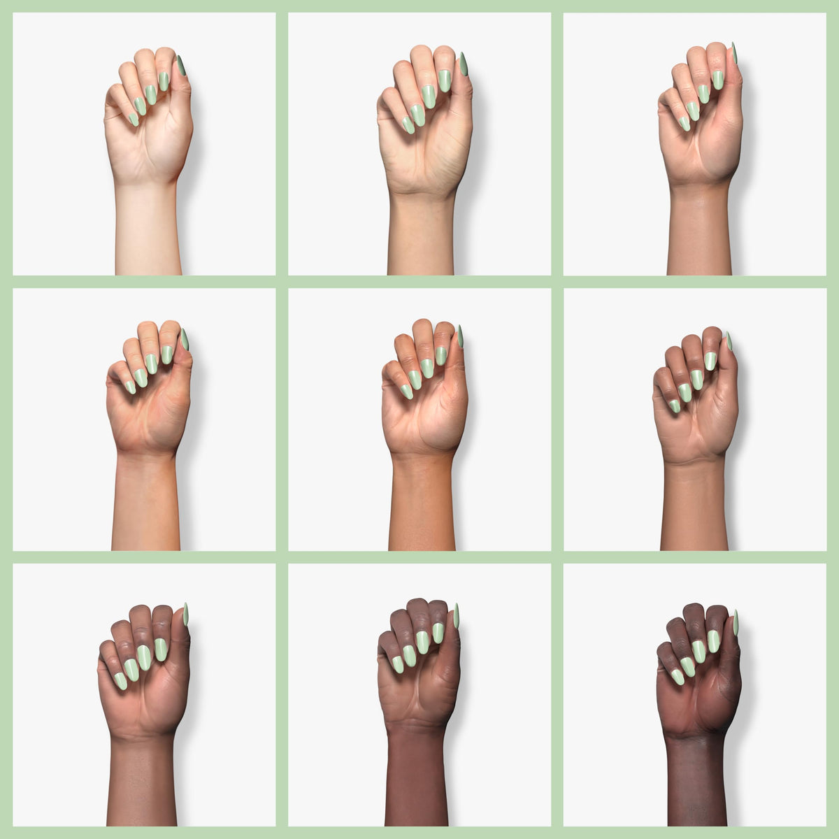 Nail art design using RARJSM pastel green gel polish