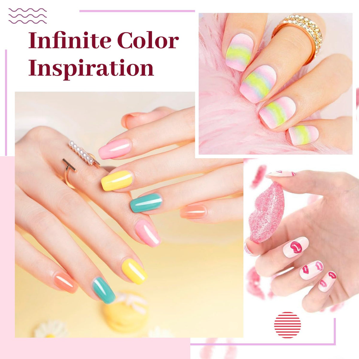 Nail art designs created with JODSONE gel polishes