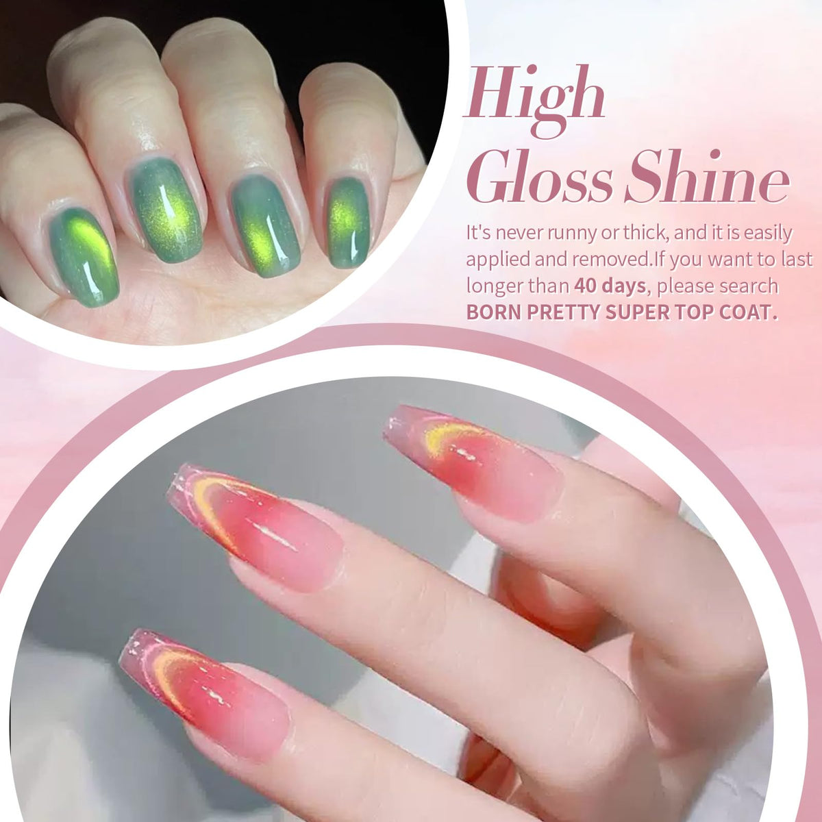 Nail art featuring Born Pretty cat magnetic eye gel polish