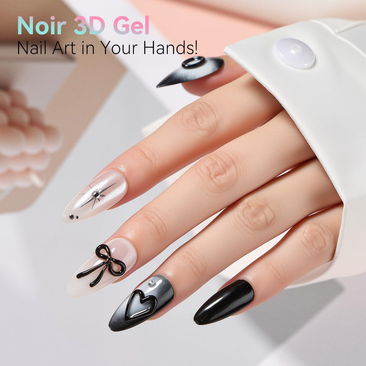 Nail art showcasing rhinestones secured with 3D Nail Gel