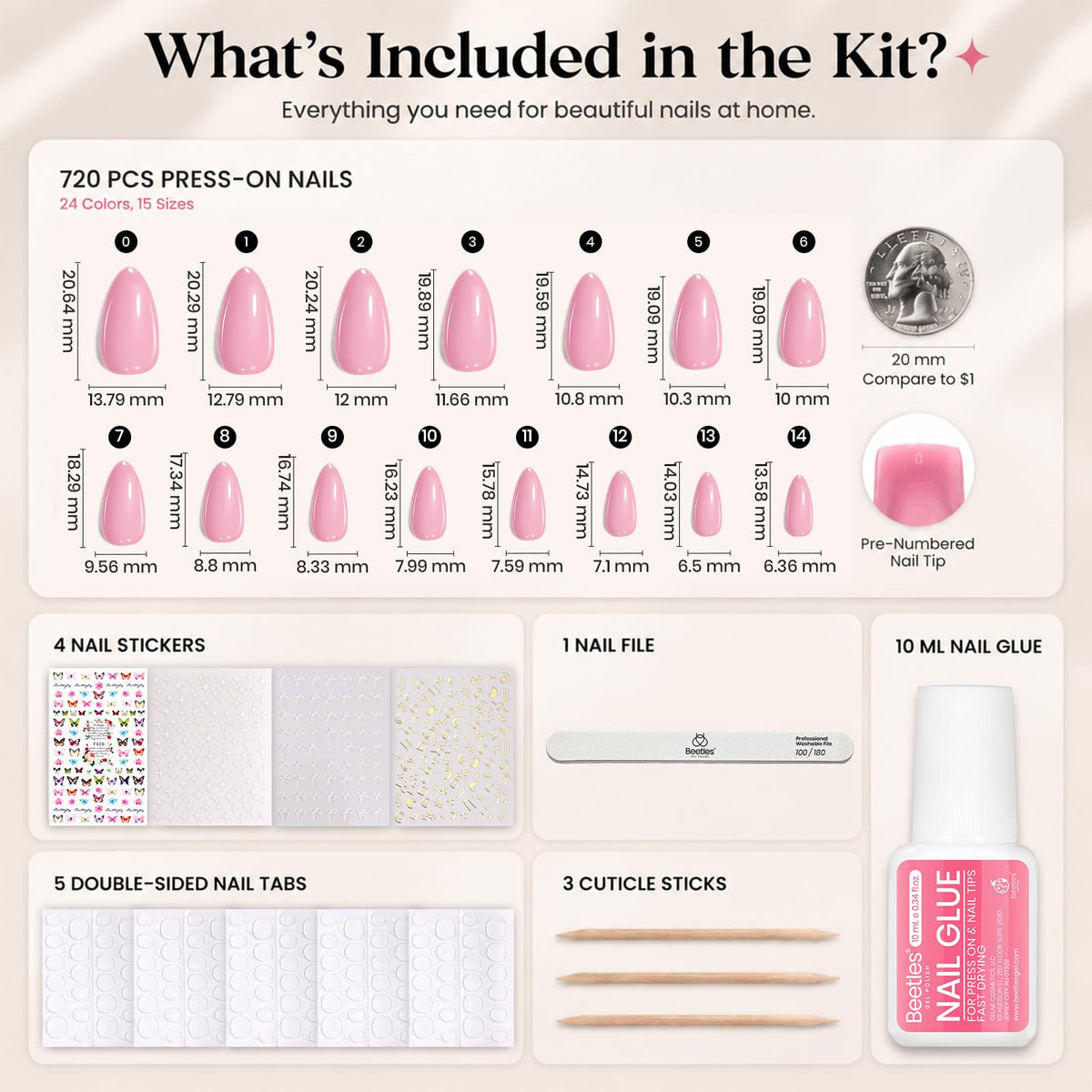 Nail art stickers included in the Beetles Press on Nails Kit