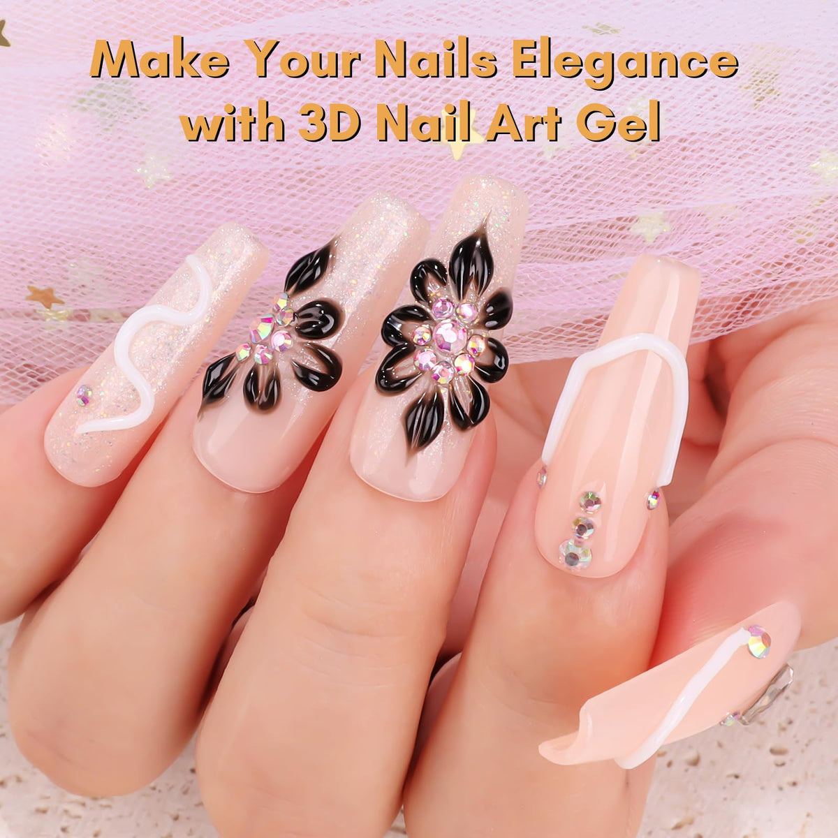 Nail art tools alongside Makartt 3D Nail Gel