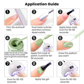 Nail art tools alongside RARJSM pastel green gel polish