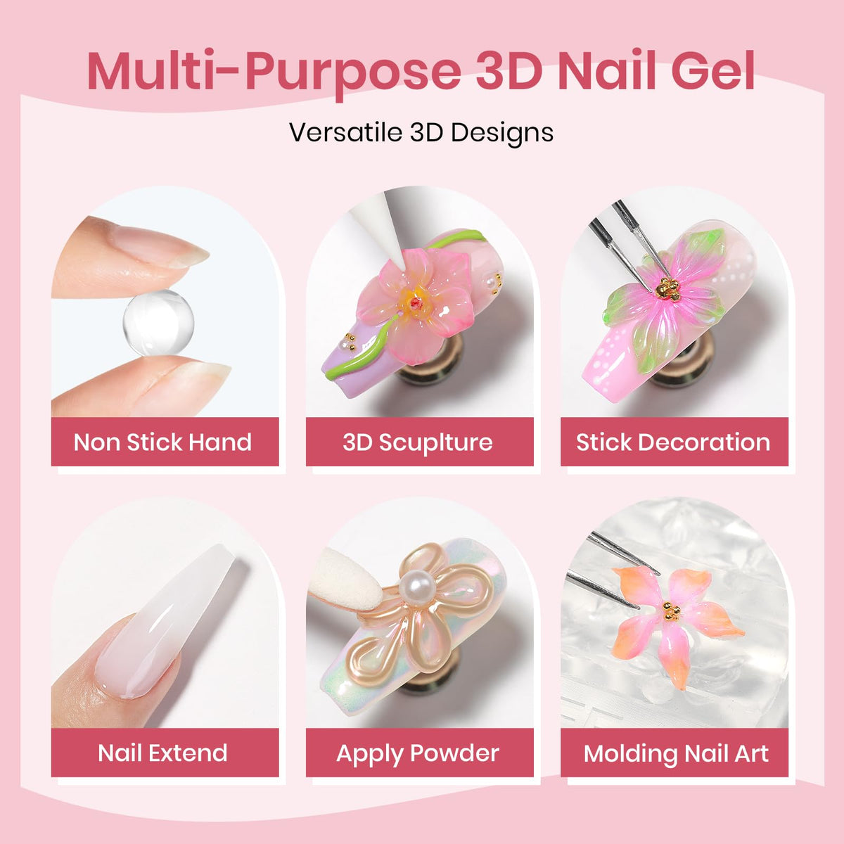 Nail art tools included with SUPWEE 3D Sculpting Gel