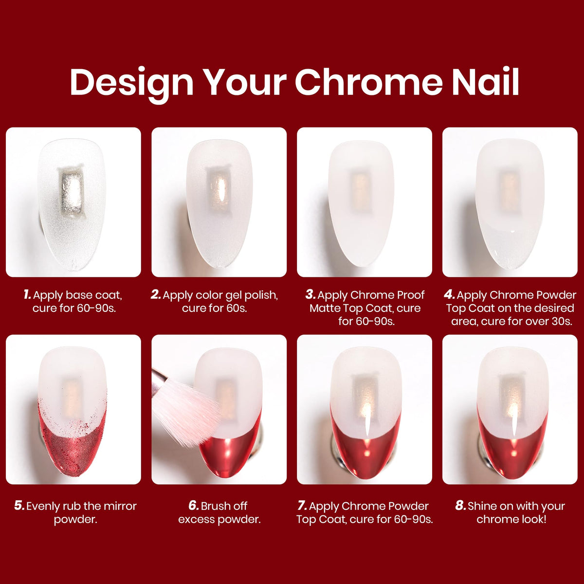 Nail art using beetles Chrome Top Coat with mirror effect