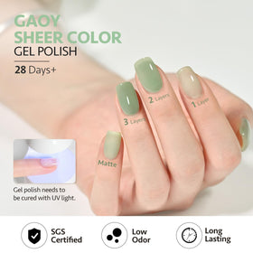Nail art using GAOY jelly green gel polish in progress