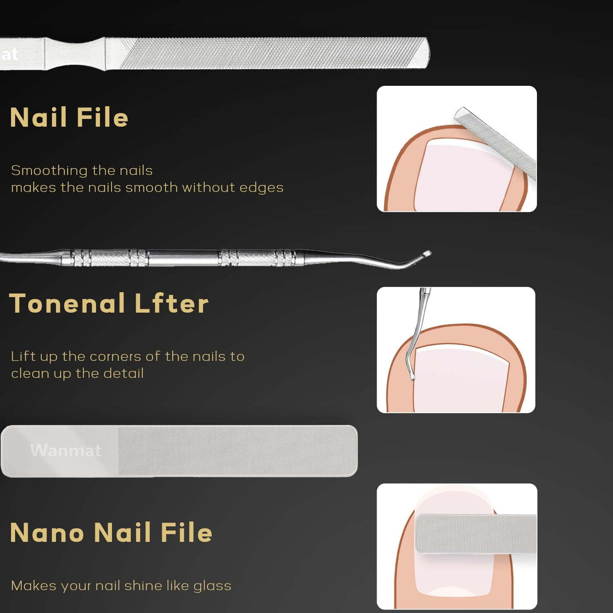 Nail files included in Wanmat toenail clippers set