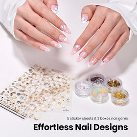 Nail gems and stickers included in Beetles Nail Art Kit