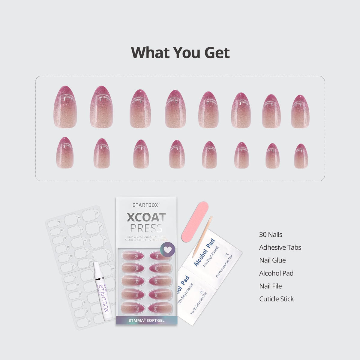 Nail glue and accessories included with BTArtbox Press On Nails