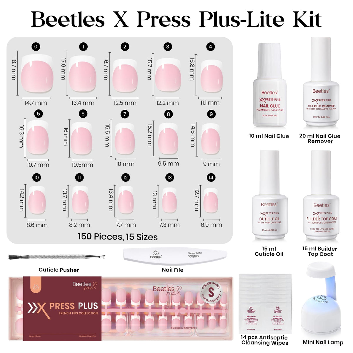 Nail remover and wipes included in Beetles kit