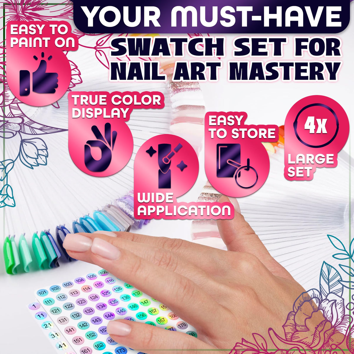 Nail technician using Novsix swatch sticks during a manicure