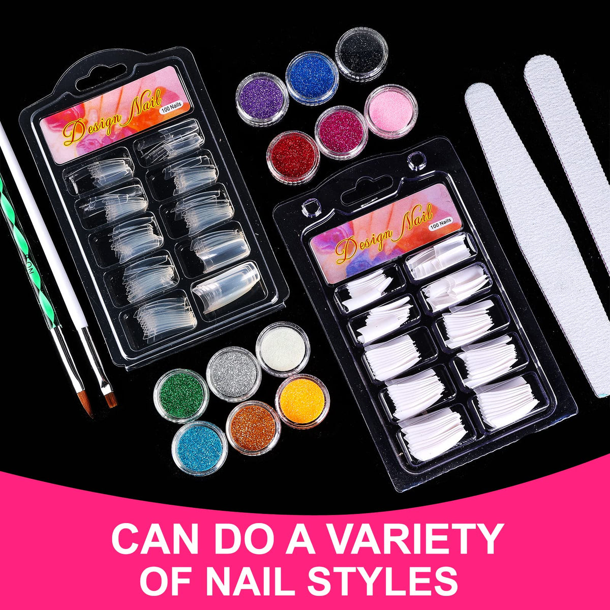 Nail tips and clippers included in SUNBELEE kit