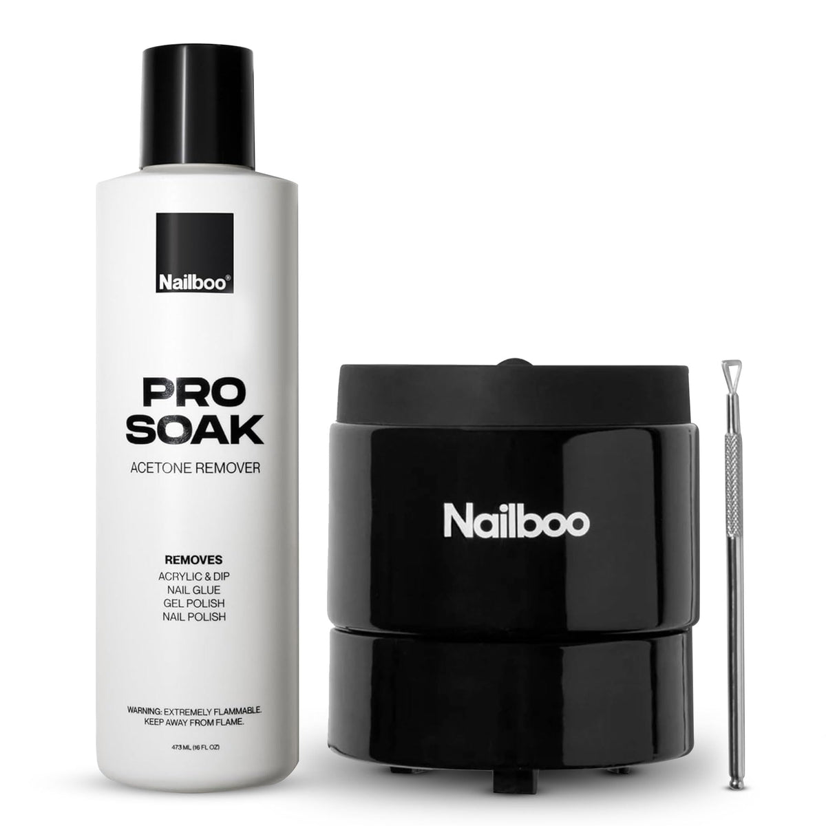 Nailboo Acetone Nail Polish Remover Kit front view with heated soak bowl