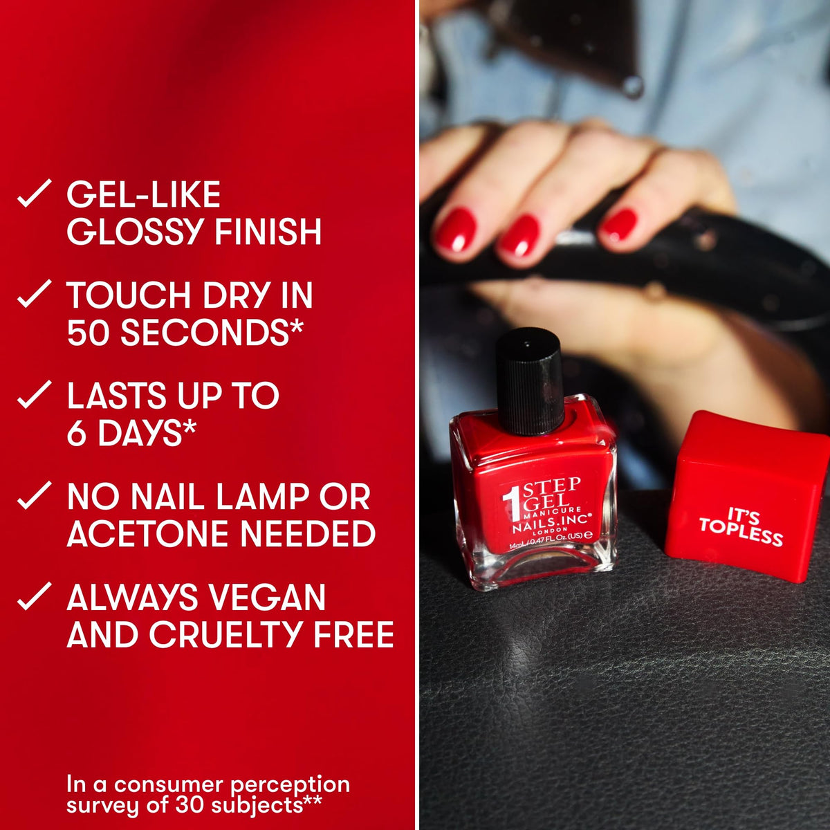 Nails Inc It's Topless Sofia Classic Coral Gel-Like Nail Polish applied on nails