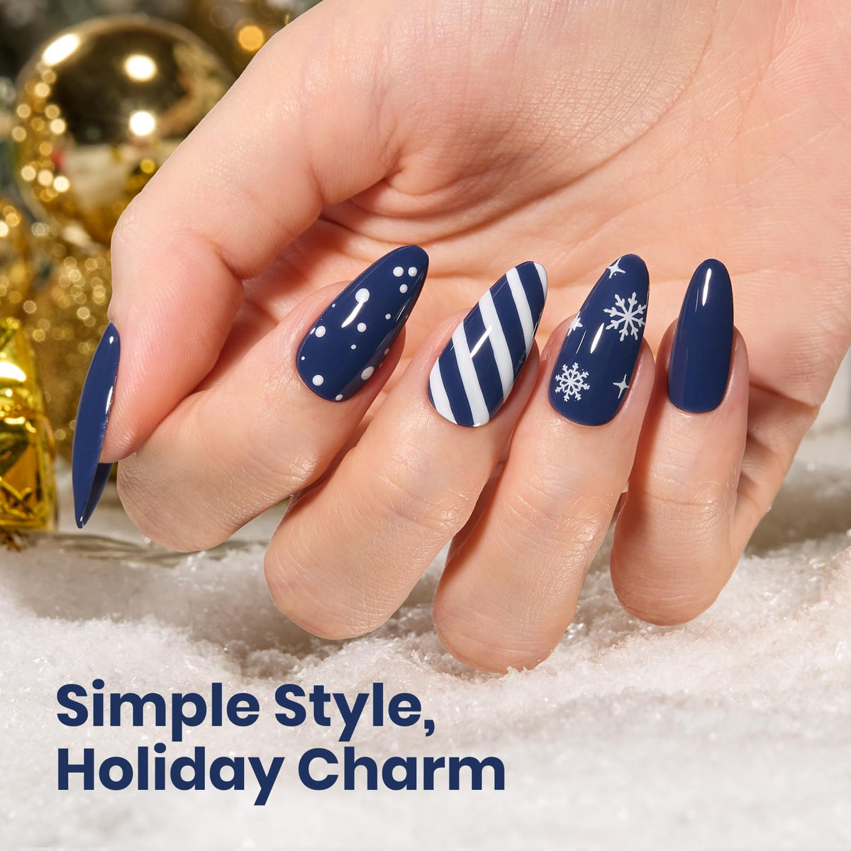 nails painted with beetles Navy Blue Gel Polish
