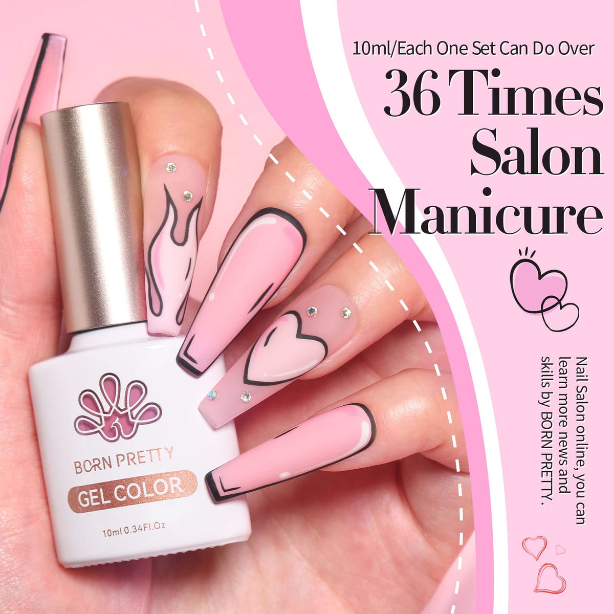 Nails painted with Born Pretty pink gel polish outdoors
