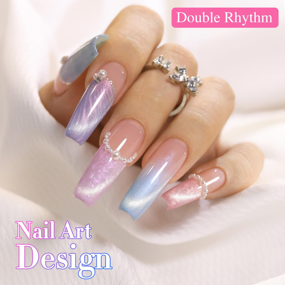 Nails painted with Double Rhythm Cat Eye Gel Nail Polish in shimmer finish