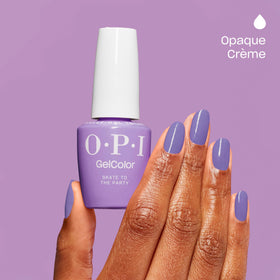 Nails painted with OPI GelColor Skate to the Party bright purple