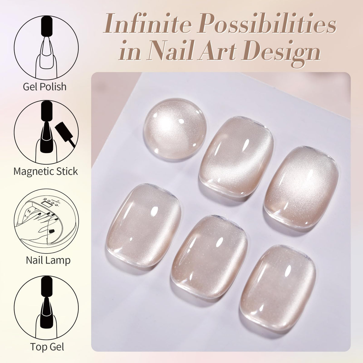 Nails with cat-eye effect using Born Pretty Moonlight Nude Gel