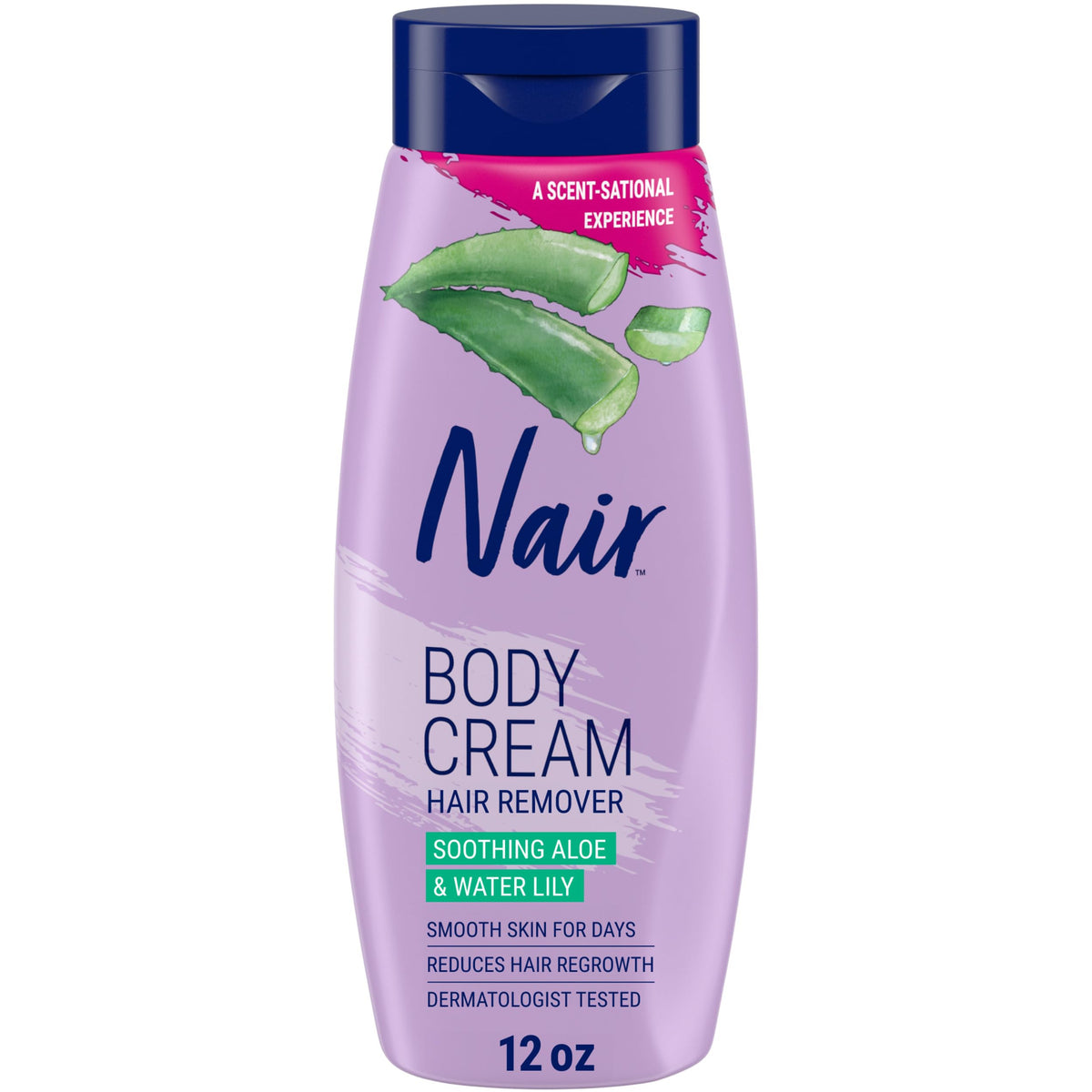Nair Body Cream Hair Remover 12 oz front view with soothing aloe and water lily