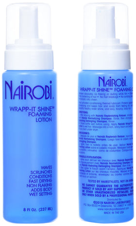 Nairobi Wrapp-it Shine Foaming Lotion 2 Count with application foam