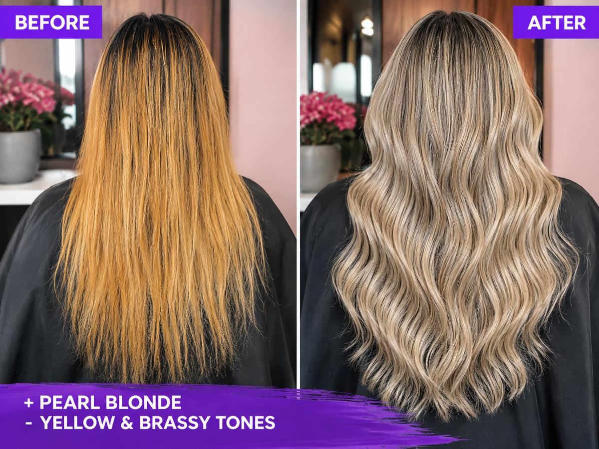 Naissant Pearl Blonde Hair Purple Toning Mask application on hair