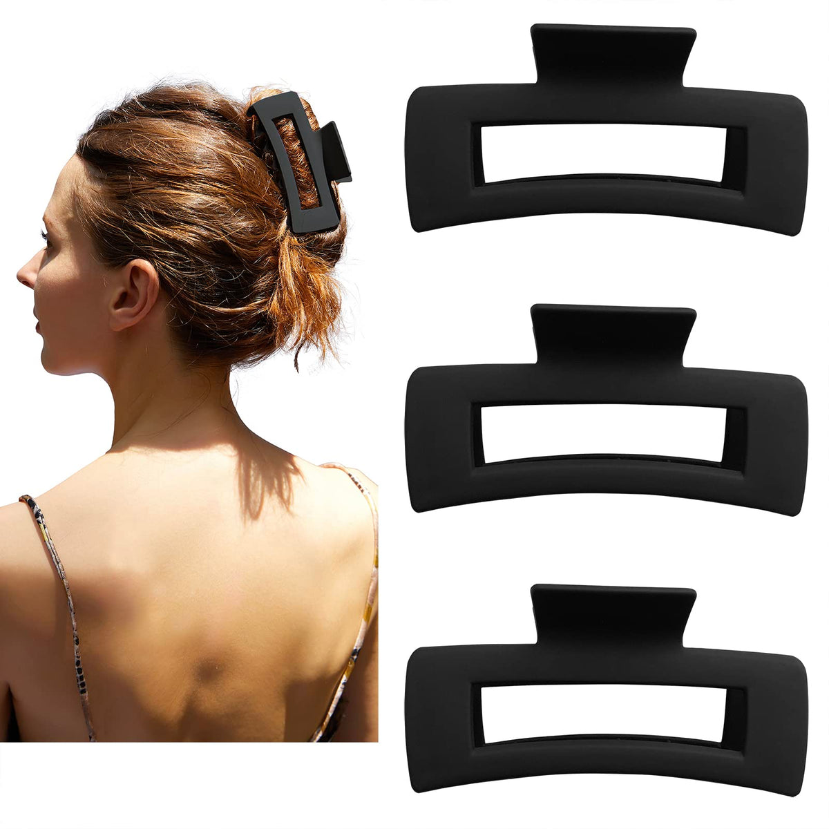 Nalodu Large Square Hair Claw Clip front view in matte black