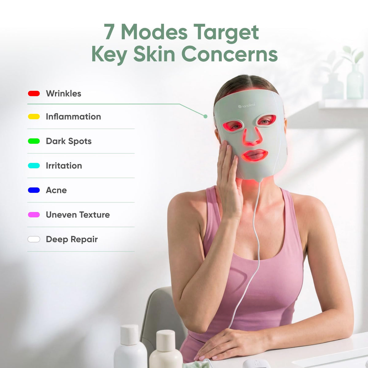 Nanoleaf LED Light Therapy Face Mask showing 7 modes