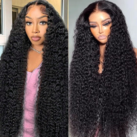 NANTLIY 13x6 Deep Wave Lace Front Wig front view in natural black