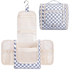 Narwey Checkered Hanging Travel Toiletry Bag front view in grayish blue