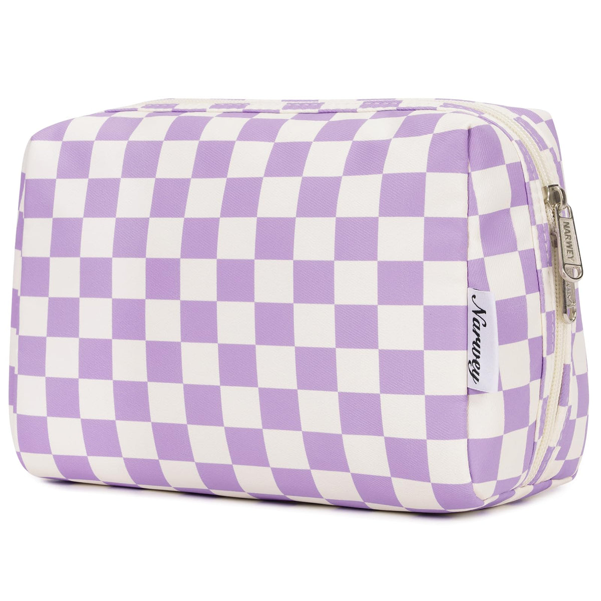 Narwey Checkered Makeup Bag front view in purple checkerboard