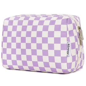 Narwey Checkered Makeup Bag front view in purple checkerboard