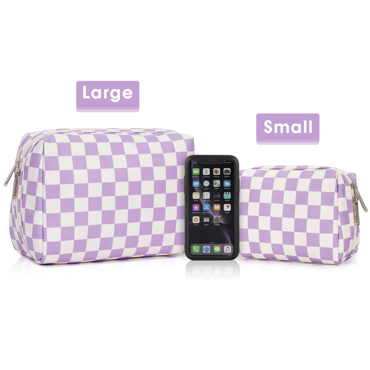 Narwey Checkered Makeup Bag in vibrant purple checkerboard pattern