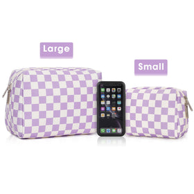 Narwey Checkered Makeup Bag in vibrant purple checkerboard pattern